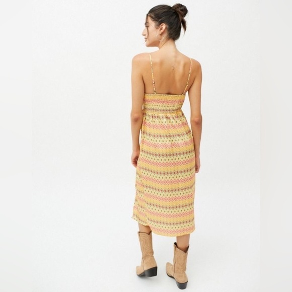Urban Outfitters Mariah Lace Up Yellow Print Midi Slip Dress Size S - Picture 2 of 10